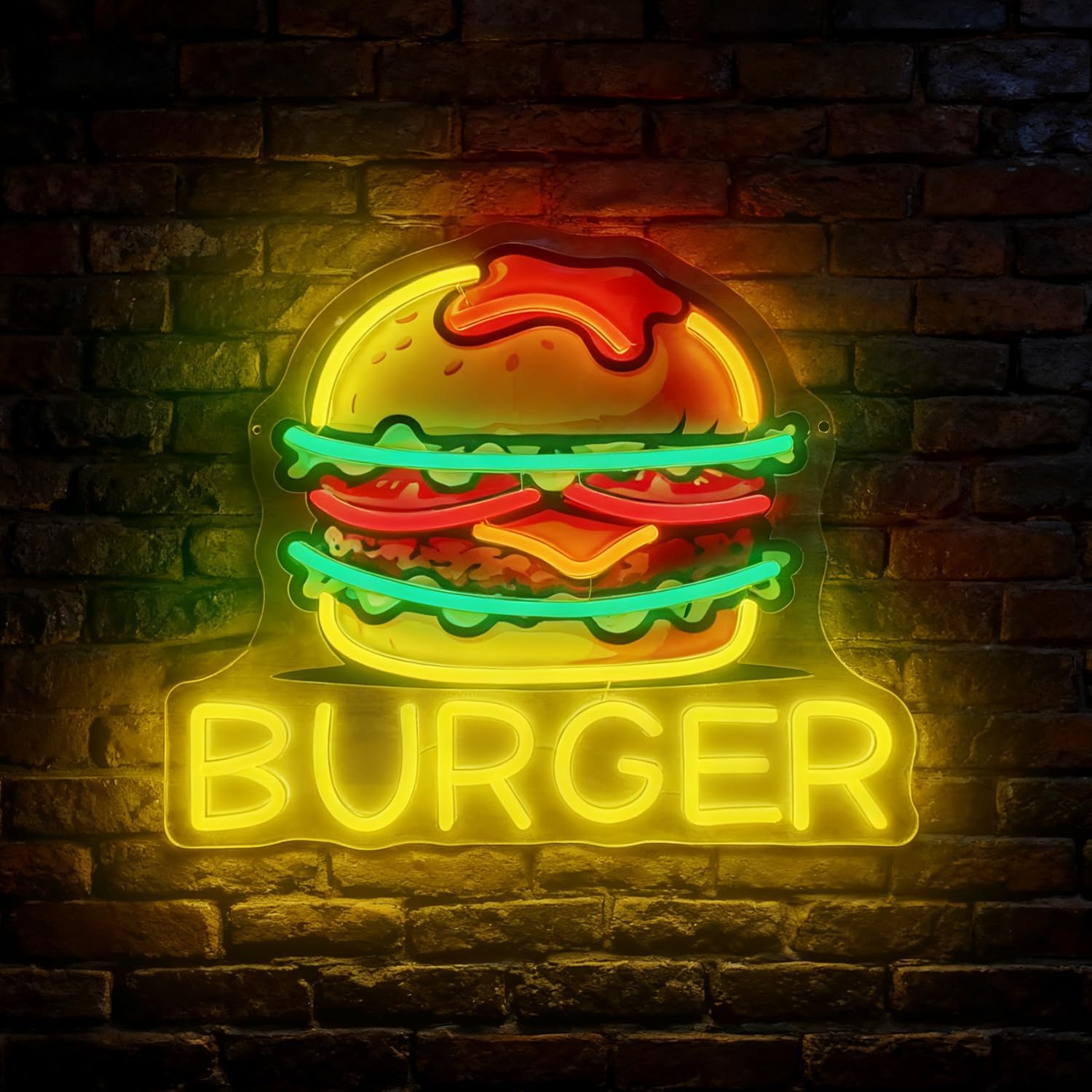 Fast Food With Snacks - Burger Neon Sign, LED Hamburger Signs