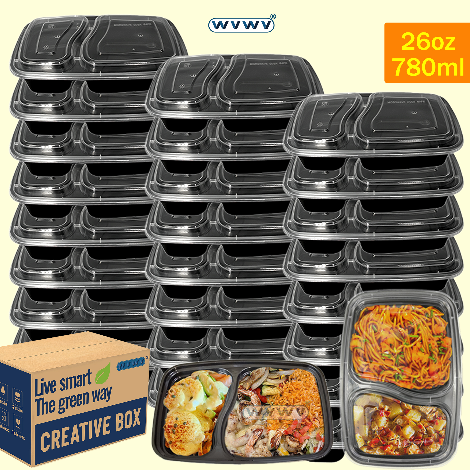 Food And Snacks For Picnic - 10/40 Pack 26 oz Two-Compartment Food
