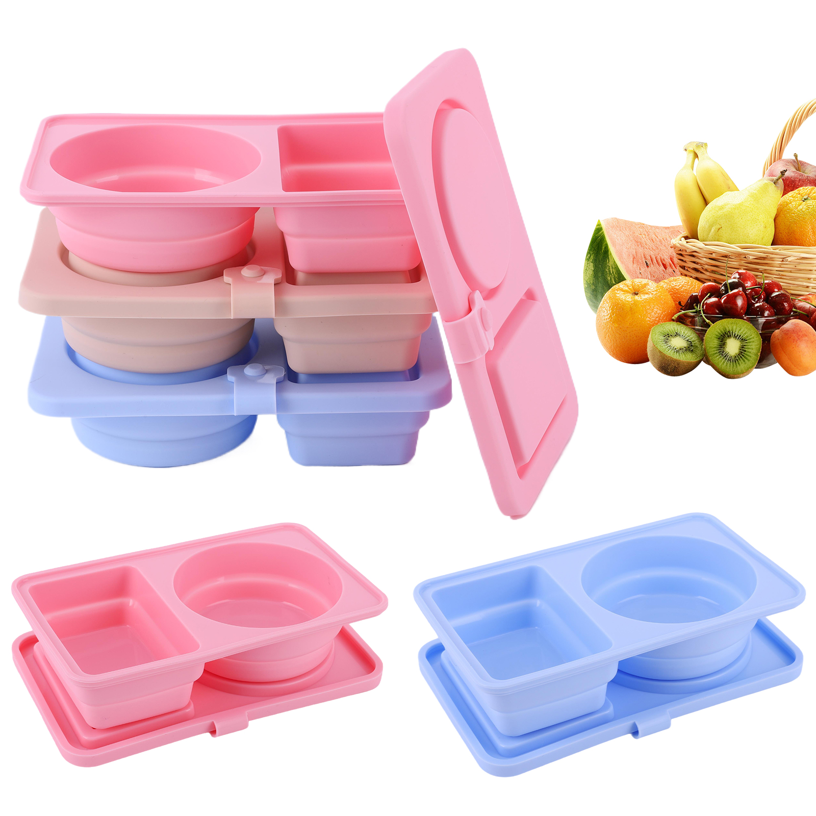 3Pcs 2 Compartment Silicone Sn - Food Snacks For Camping recension och pris