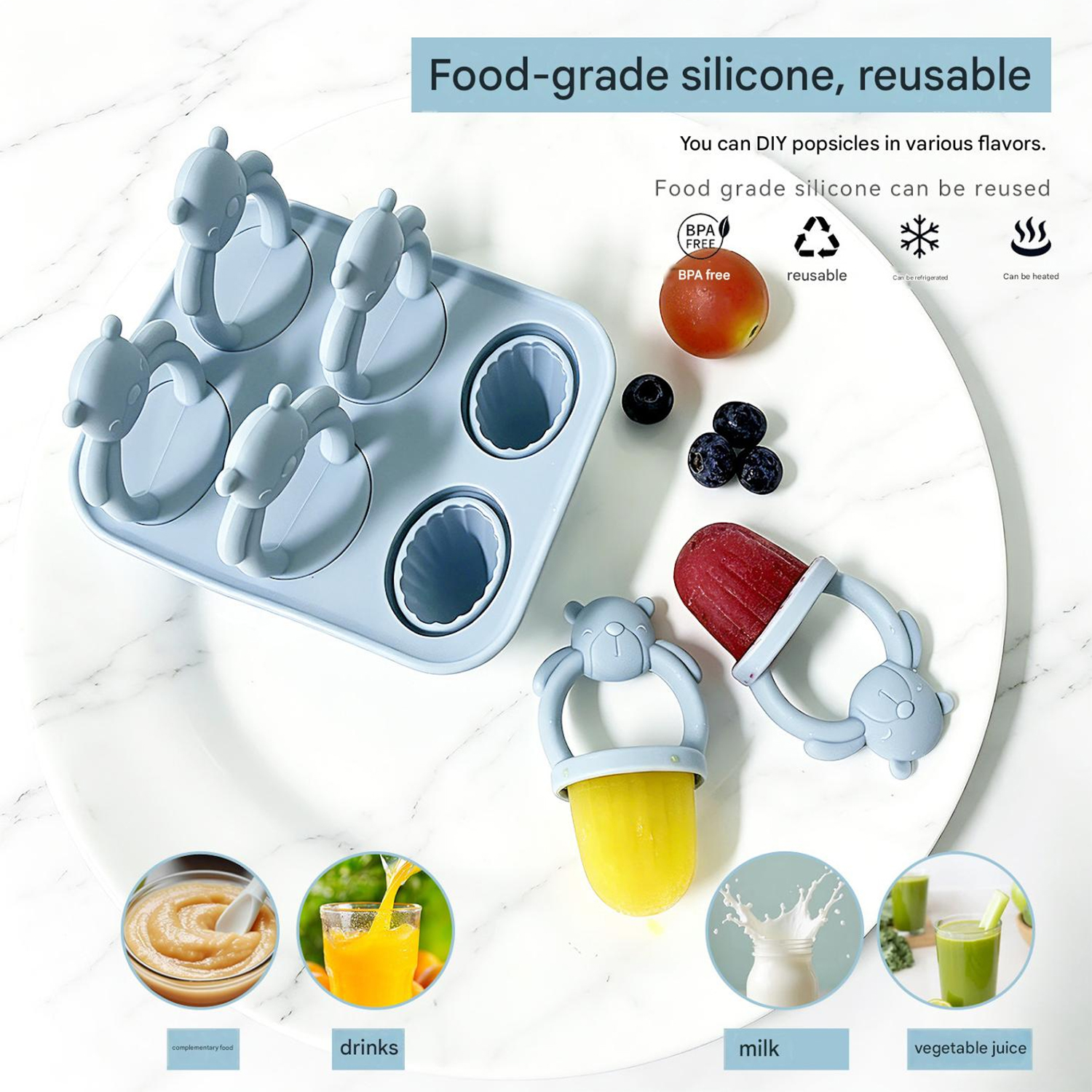 6-compartment silicone bear po - Food Snacks For 1 Year Old recension och pris
